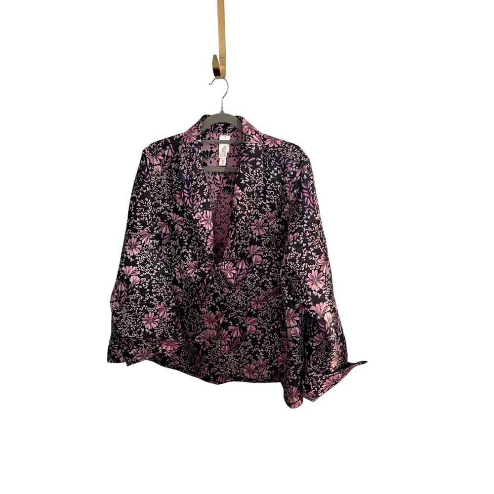 WYNNE Collection Floral Jacket Blazer M Black Pink Open Front Artsy Boho Pops